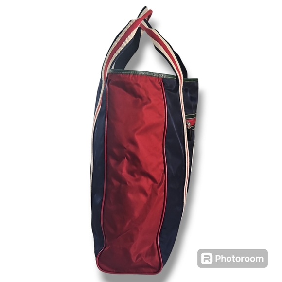 Gucci Vintage Nylon Tote Bag Blue Red Cream NWOT - Picture 6 of 14